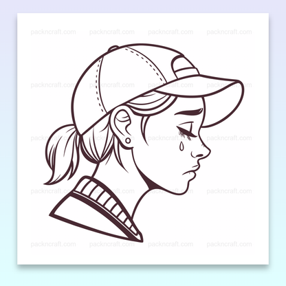Illustration vectorielle de jeune fille triste en casquette, line art pour projets DIY