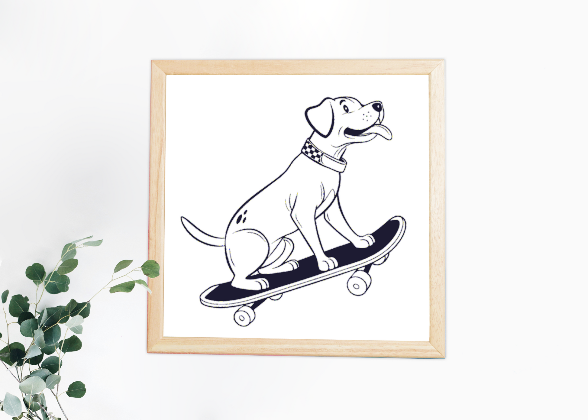 Cadre avec un chien doodle sur skateboard urbain pour une touche moderne et amusante