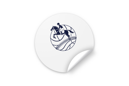 Sticker sportif affichant un cavalier élégant dans un design numérique sophistiqué