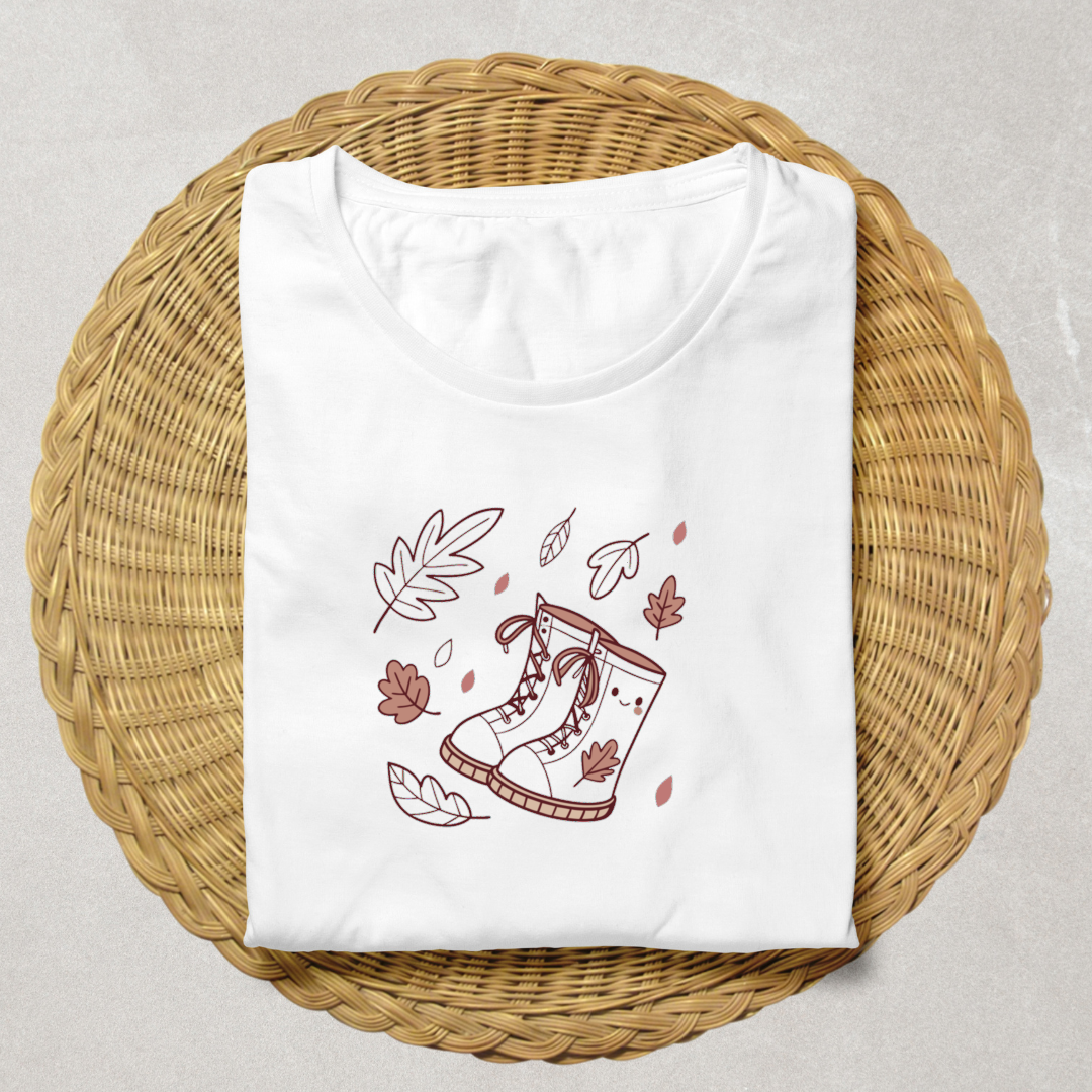 T-shirt automne avec icône bottes vintage pour un look enchanteur