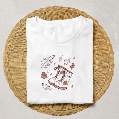 T-shirt automne avec icône bottes vintage pour un look enchanteur
