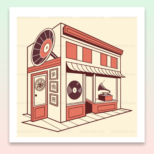 Illustration boutique de disques rétro idéale pour décoration vintage
