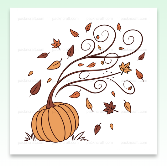 Illustration de citrouille magique avec feuilles virevoltantes, idéal pour l'automne
