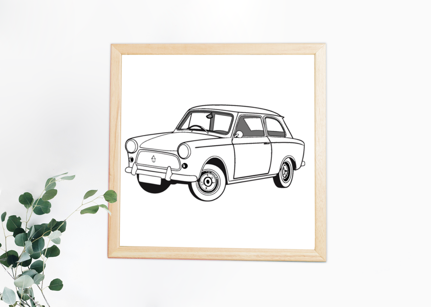 Illustration Trabant 601 dans un cadre pour décoration murale.