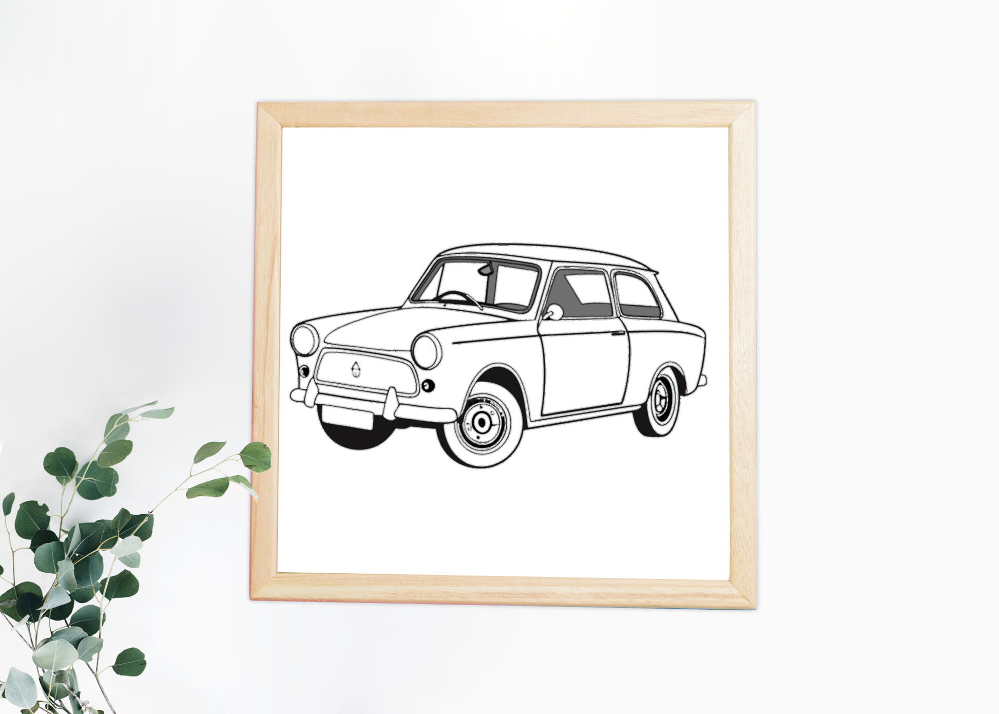 Illustration Trabant 601 dans un cadre pour décoration murale.