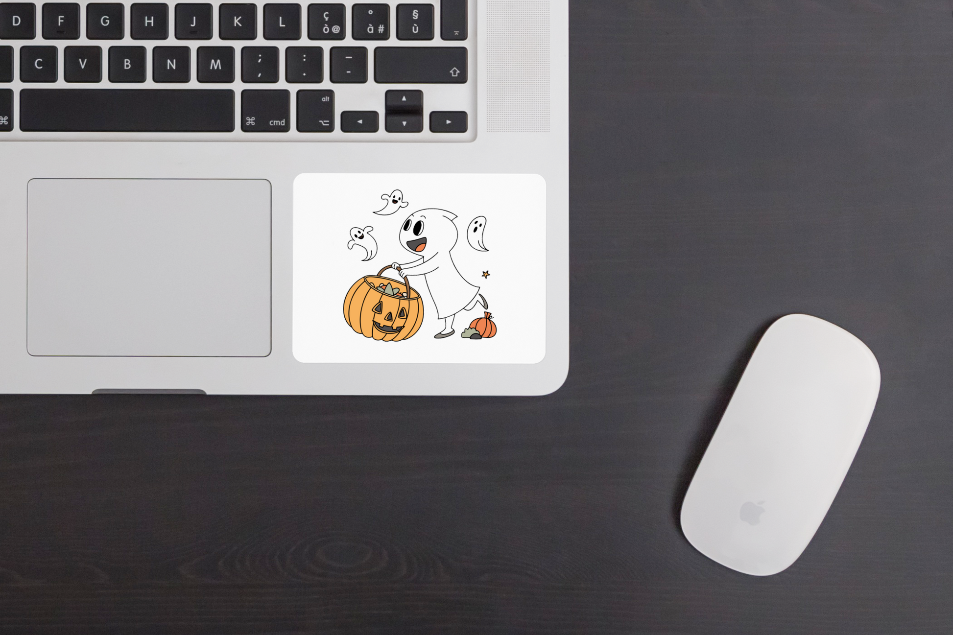 Sticker festif Halloween avec fantôme joyeux et citrouille, style doodle amusant