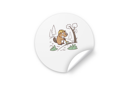 Sticker avec castor bûcheron en fond nature enchâssée vecteur élégant et stylisé