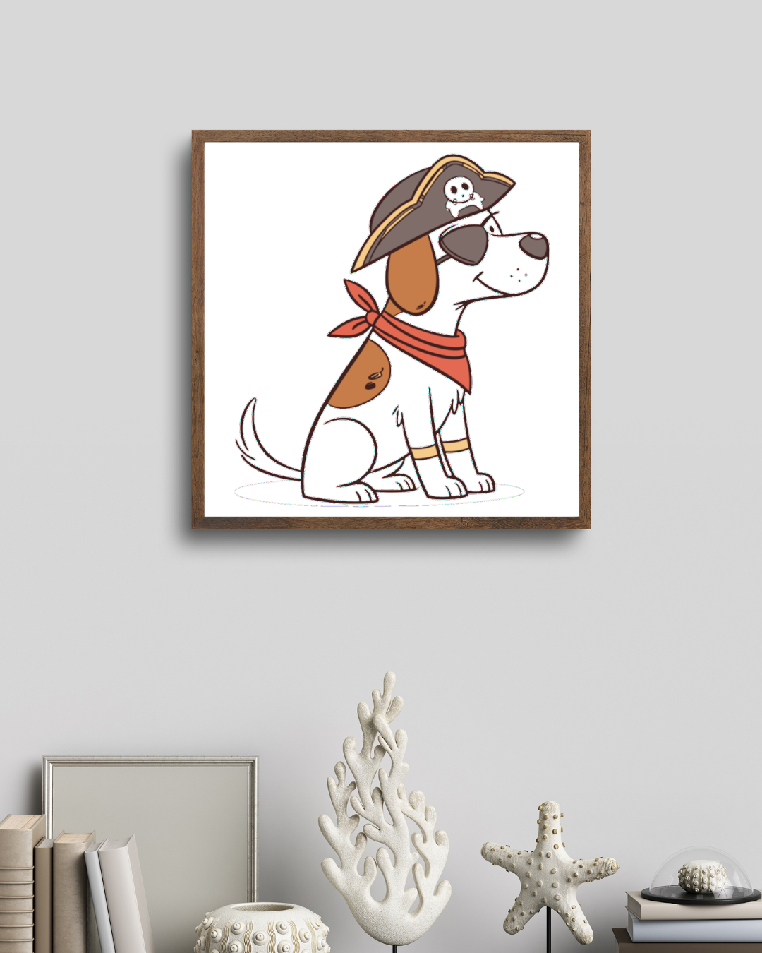 Cadre avec chien pirate heureux en style minimaliste d'aventure canine