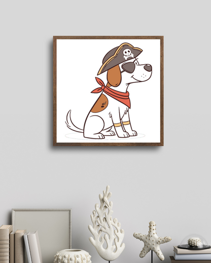 Cadre avec chien pirate heureux en style minimaliste d'aventure canine