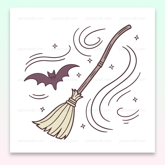 Illustration festive de chauve-souris avec balai en style flat pour Halloween.