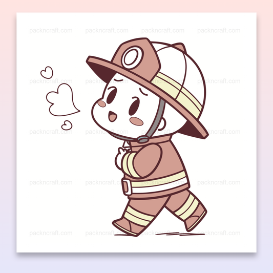 Illustration kawaii d'un pompier souriant en parade, idéale pour projets DIY et éducatifs