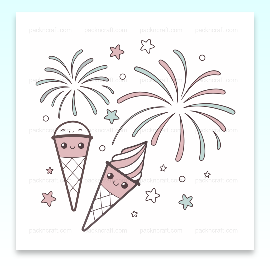 Design kawaii de feux d'artifice, illustration numérique pour diverses utilisations.