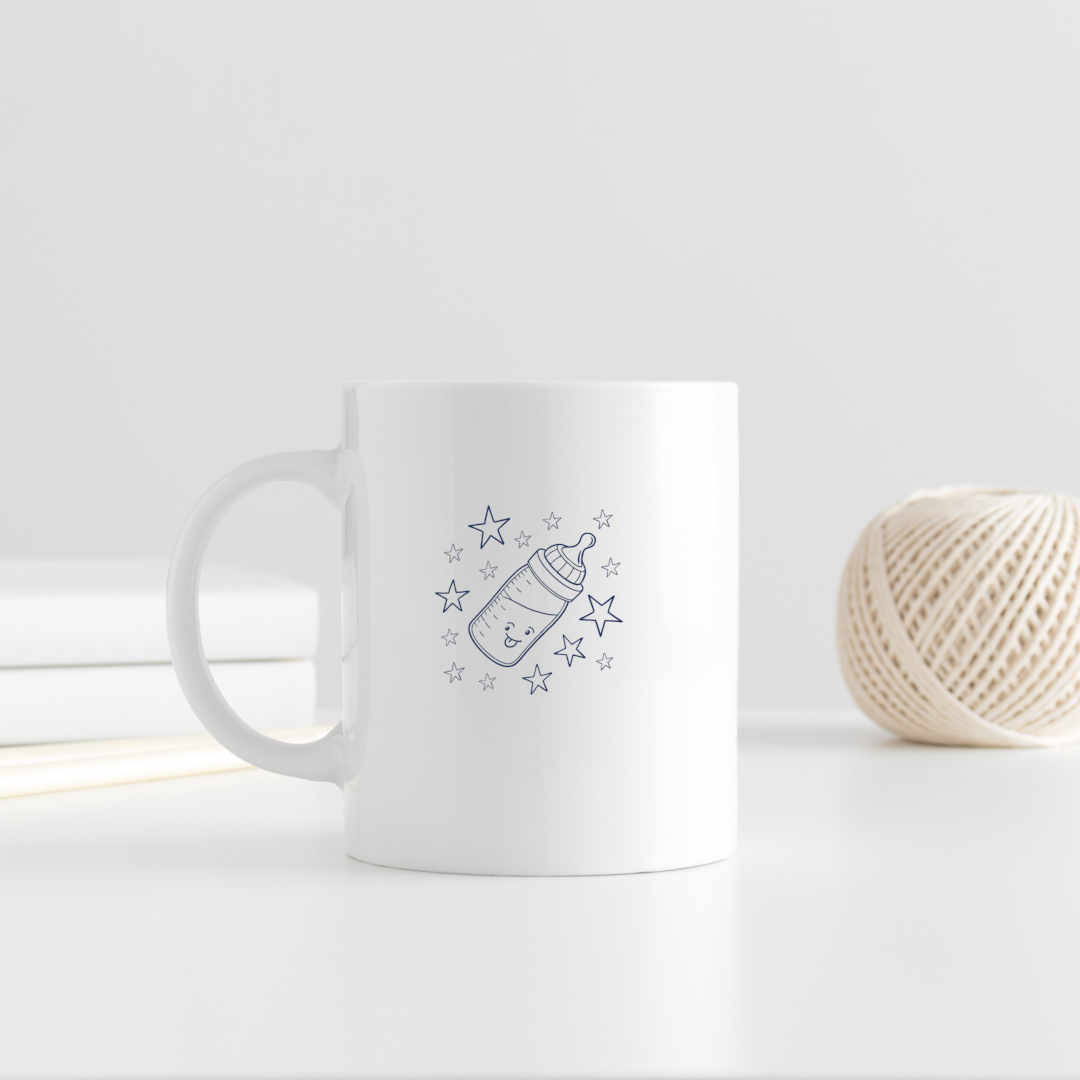 Motif biberon étoiles sur mug, cadeau personnalisé adorable