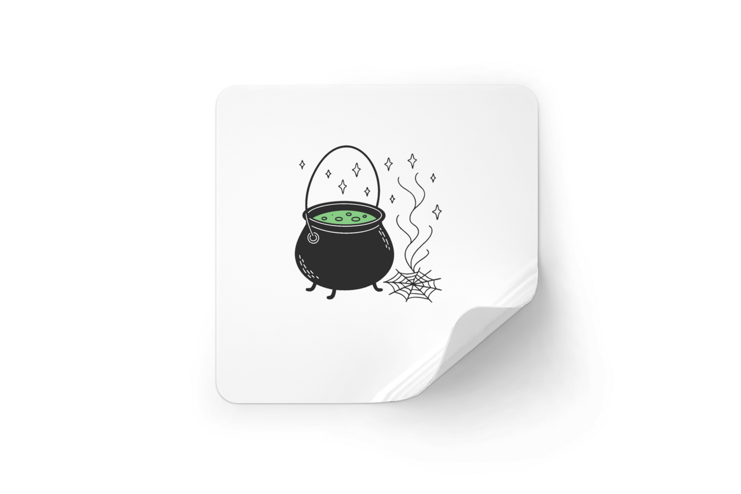 Sticker décoratif avec un chaudron magique fumant évoquant l'ambiance Halloween