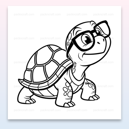 Illustration d'une tortue curieuse avec lunettes en SVG, parfaite pour éducation et déco.