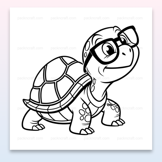 Illustration d'une tortue curieuse avec lunettes en SVG, parfaite pour éducation et déco.