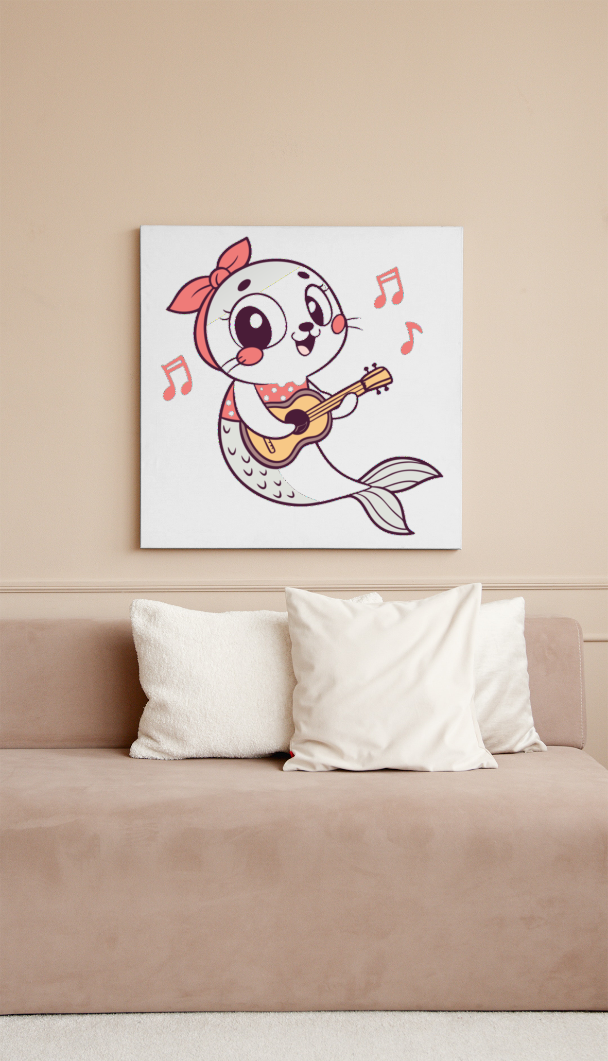 Cadre avec une sirène joyeuse jouant de la guitare style cartoon fantastique