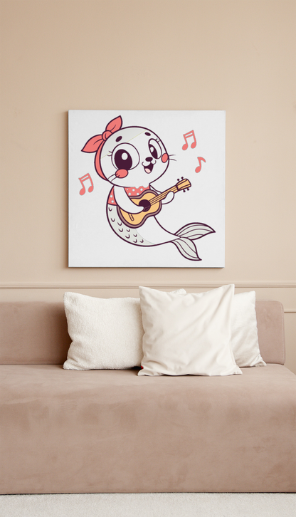 Cadre avec une sirène joyeuse jouant de la guitare style cartoon fantastique