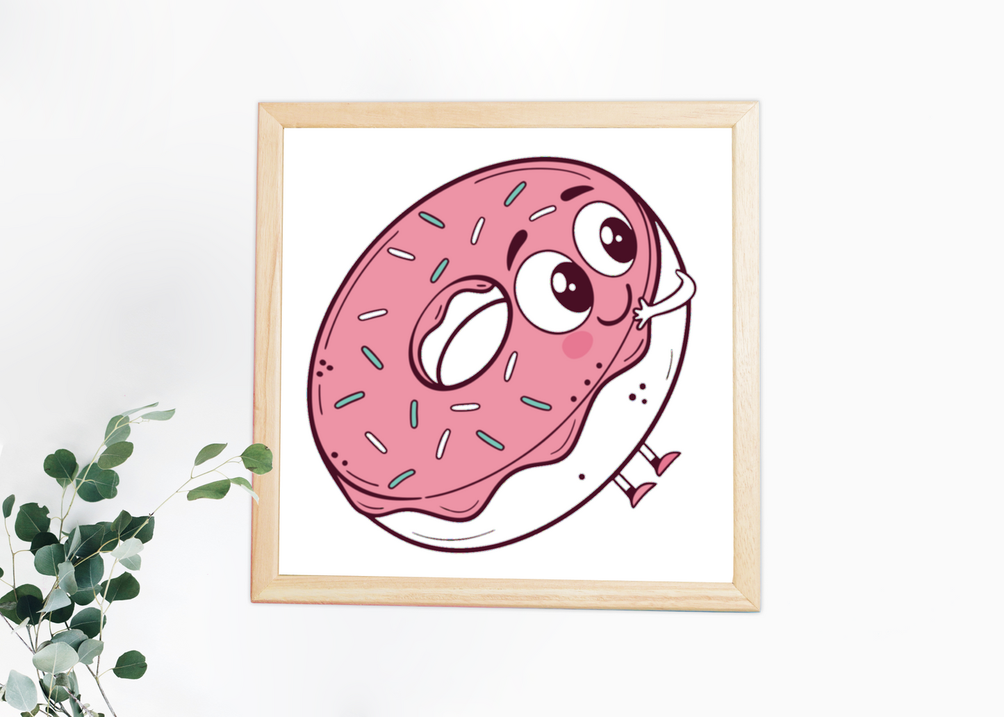 Cadre gourmand contenant une icône de donut souriant stylisé et joyeux
