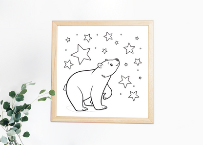 Cadre décoratif avec ourson kawaii étoilé, parfait pour une chambre enchantée