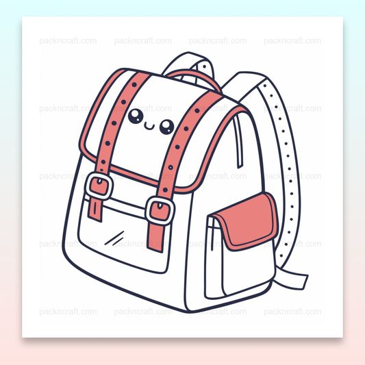 Illustration de sac à dos joyeux en style doodle, idéal pour la papeterie créative et éducative.