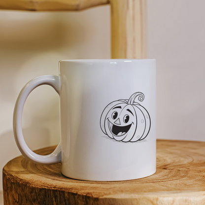 Mug festif avec citrouille rieuse cartoon sur fond orange Halloween amusant