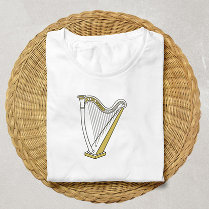 T-shirt avec motif harpiste stylisé en vectoriel, ambiance musique et évasion