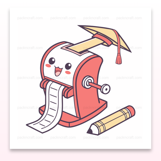Illustration d'un taille-crayon souriant avec un design kawaii, usage éducatif