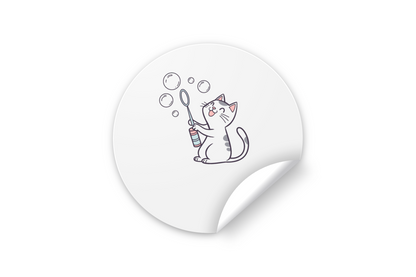 Sticker chat joyeux avec bulles, design pétillant et motif amusant pour loisirs
