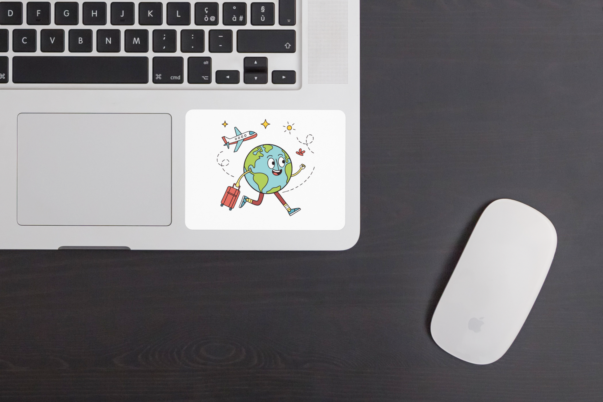 Sticker avec globe souriant et thème aventure déco minimaliste et attrayant