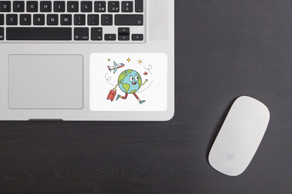 Sticker avec globe souriant et thème aventure déco minimaliste et attrayant
