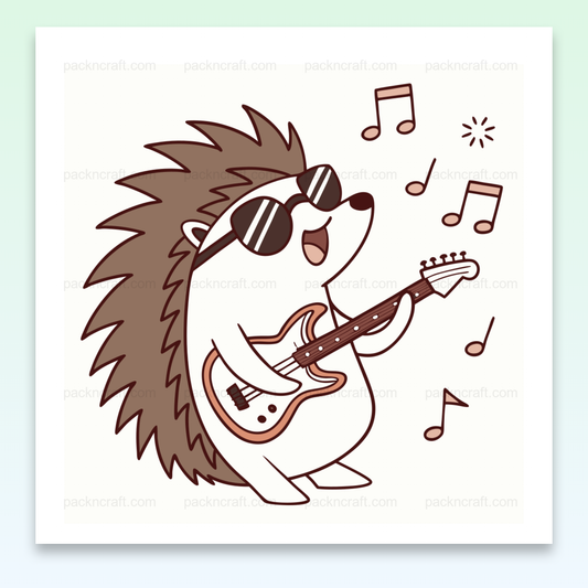 Illustration d'un hérisson jouant de la guitare électrique, parfait pour projets DIY musicaux.