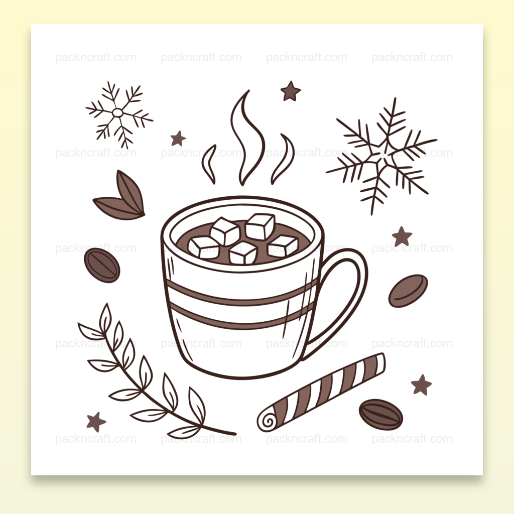 Visuel de chocolat chaud réconfortant en style doodle pour ambiance hivernale.