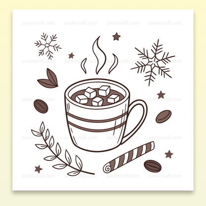 Visuel de chocolat chaud réconfortant en style doodle pour ambiance hivernale.