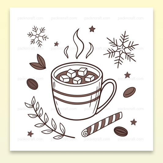 Visuel de chocolat chaud réconfortant en style doodle pour ambiance hivernale.