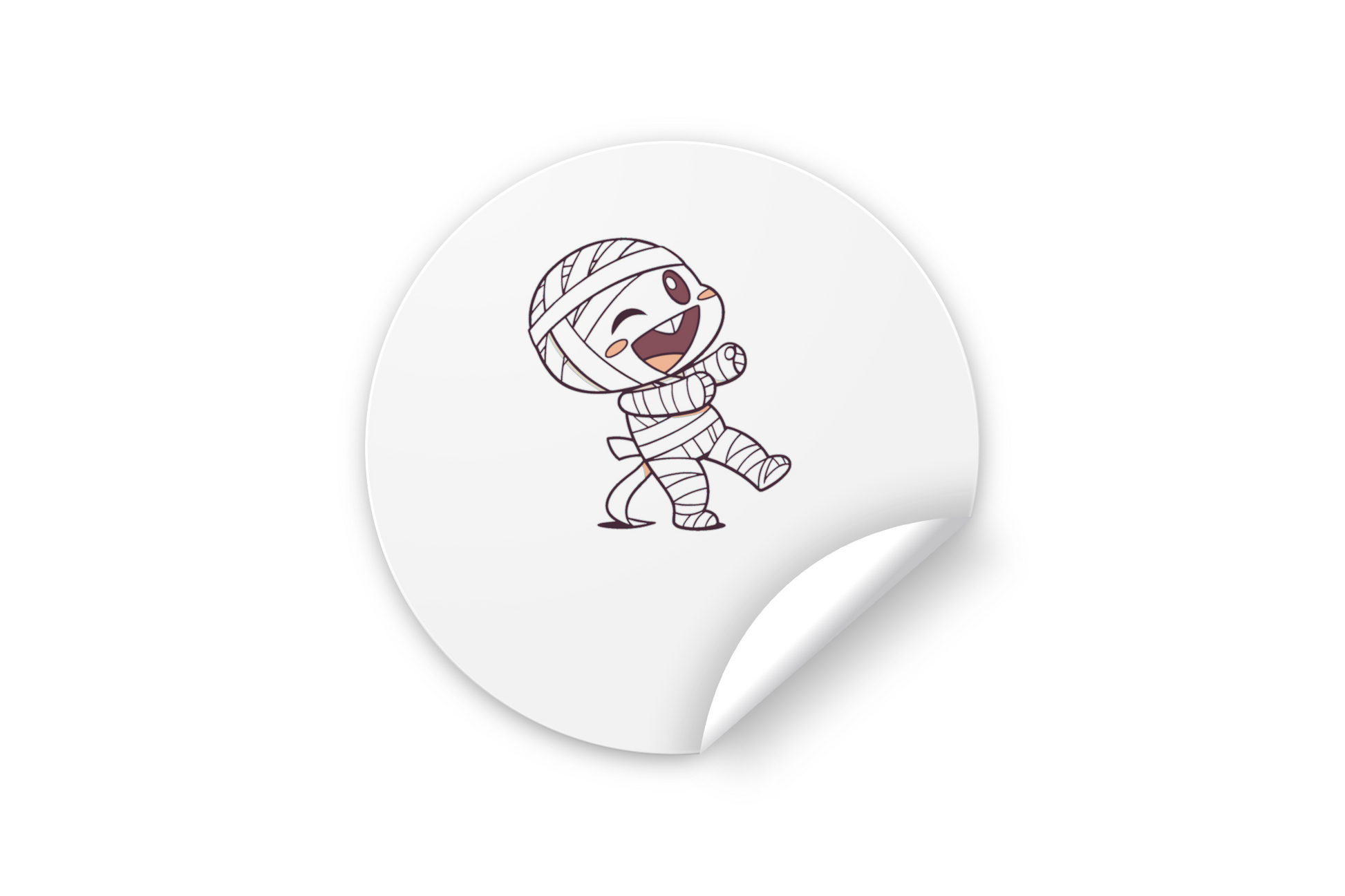 Sticker festif avec momie cartoon sur fond coloré pour Halloween amusant