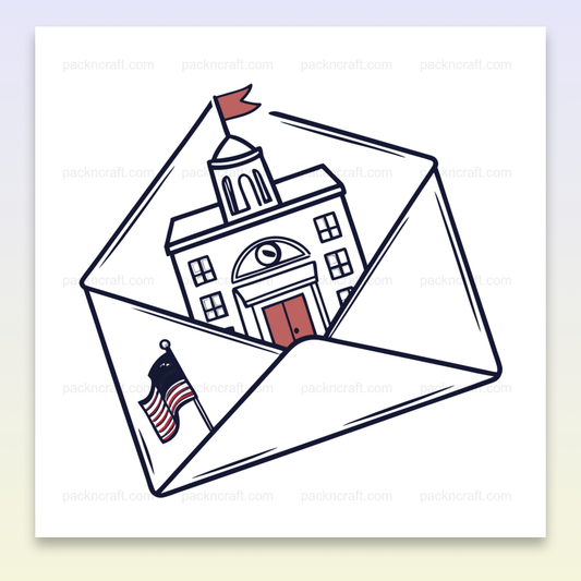 Illustration stylisée d'une université enveloppée en style doodle, idéale pour DIY.
