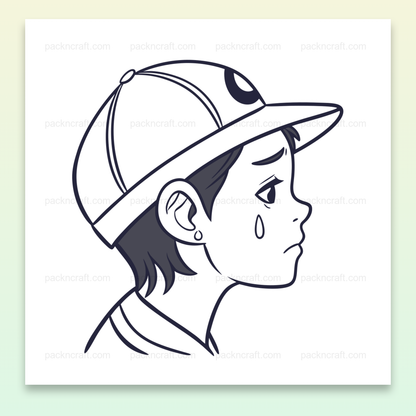 Illustration vectorielle émotive d'un garçon triste avec une casquette, parfaite pour projets créatifs.