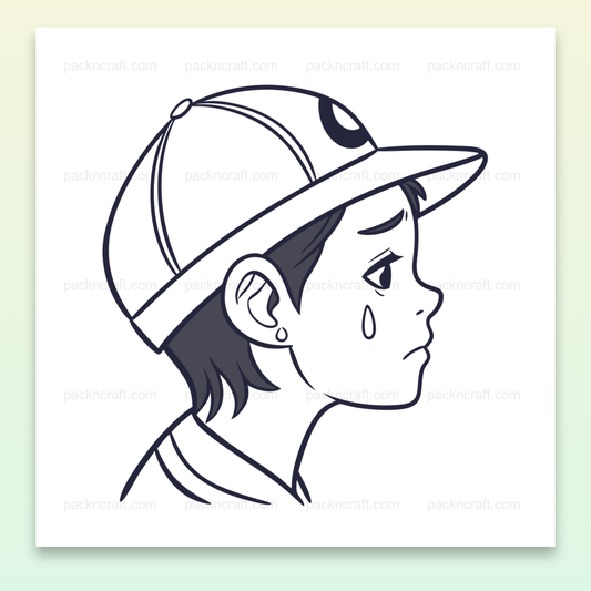 Illustration vectorielle émotive d'un garçon triste avec une casquette, parfaite pour projets créatifs.