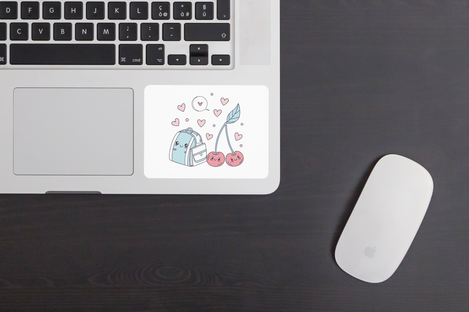 Sticker décoratif sur fond pastel avec cerises souriantes pour retour à l'école