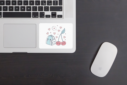 Sticker décoratif sur fond pastel avec cerises souriantes pour retour à l'école