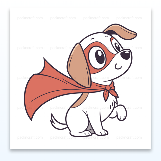 Illustration d'un chiot avec une cape, style kawaii, utilisable pour stickers et papeterie.