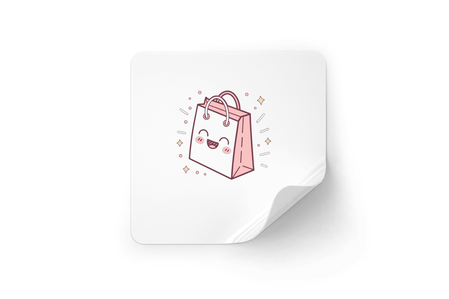Illustration kawaii de sac sur un sticker, idéal pour DIY et papeterie.