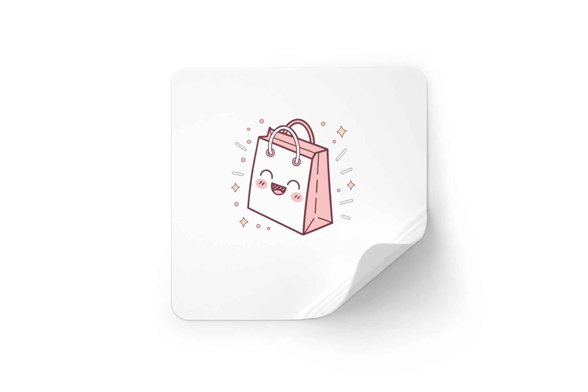 Illustration kawaii de sac sur un sticker, idéal pour DIY et papeterie.