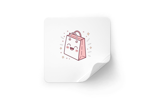 Illustration kawaii de sac sur un sticker, idéal pour DIY et papeterie.