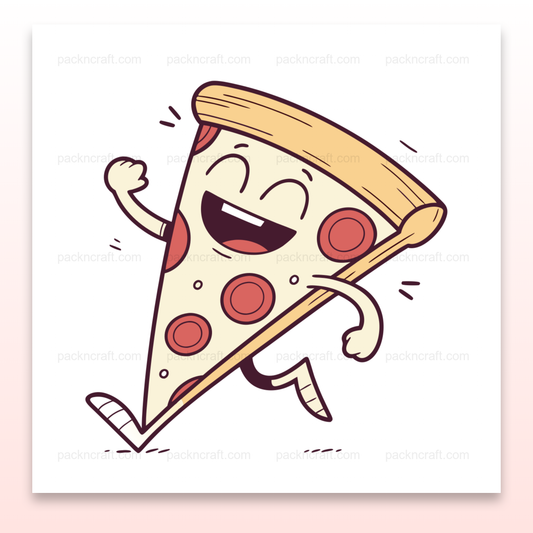 Illustration vectorielle d'une pizza joyeuse courant, idéale pour stickers et projets créatifs.