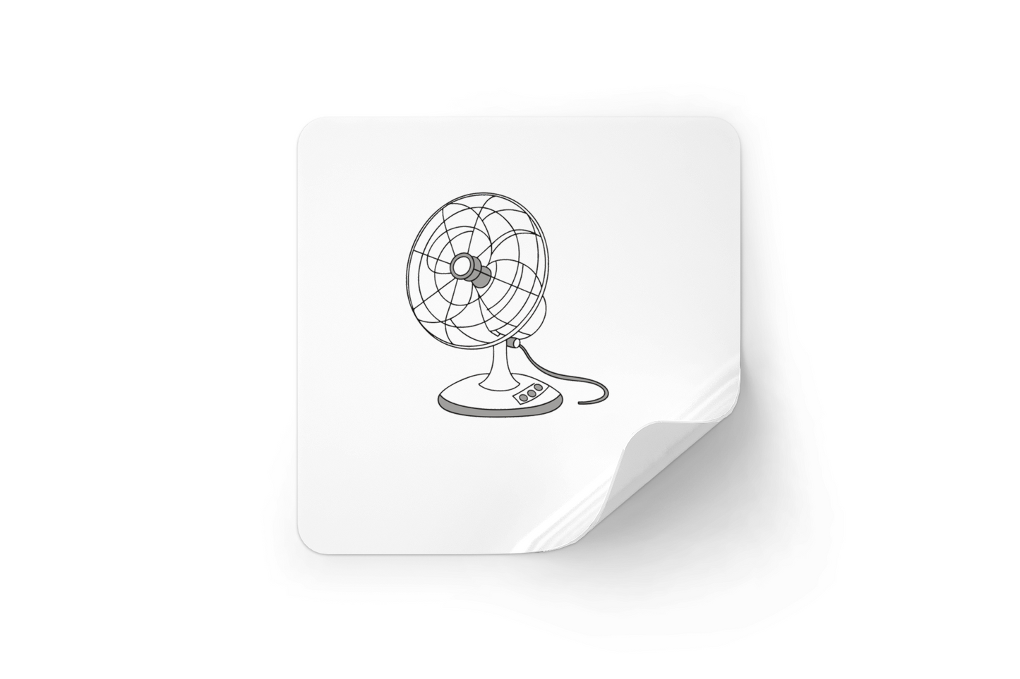 Sticker avec ventilateur minimaliste en gris sur fond blanc créant une ambiance fraîche