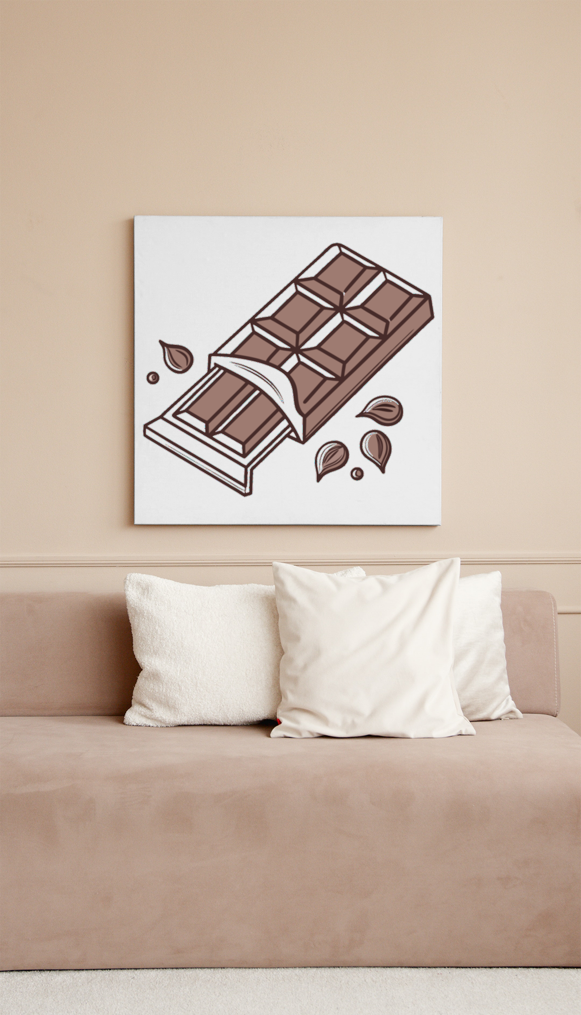 Cadre avec une icône doodle d'une tablette de chocolat ouverte, style gourmand