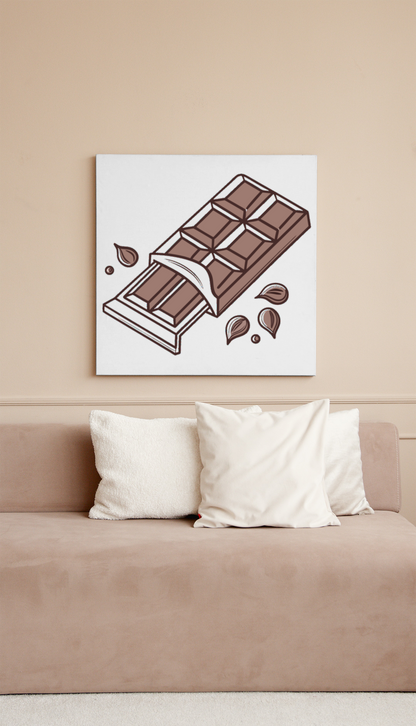 Cadre avec une icône doodle d'une tablette de chocolat ouverte, style gourmand
