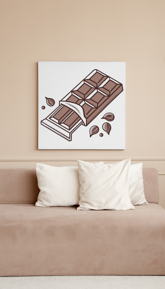 Cadre avec une icône doodle d'une tablette de chocolat ouverte, style gourmand